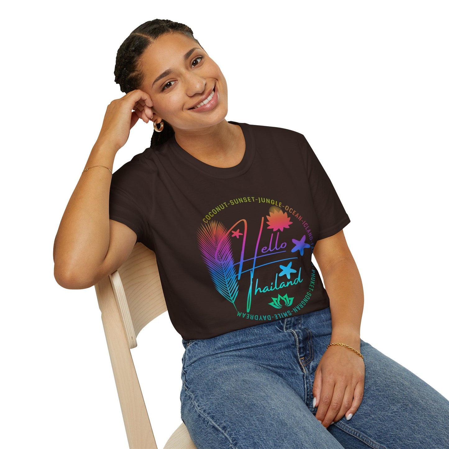 Hello Thailand Women’s Softstyle Tee – Colorful Travel T‑Shirt for Thailand Lovers Printify