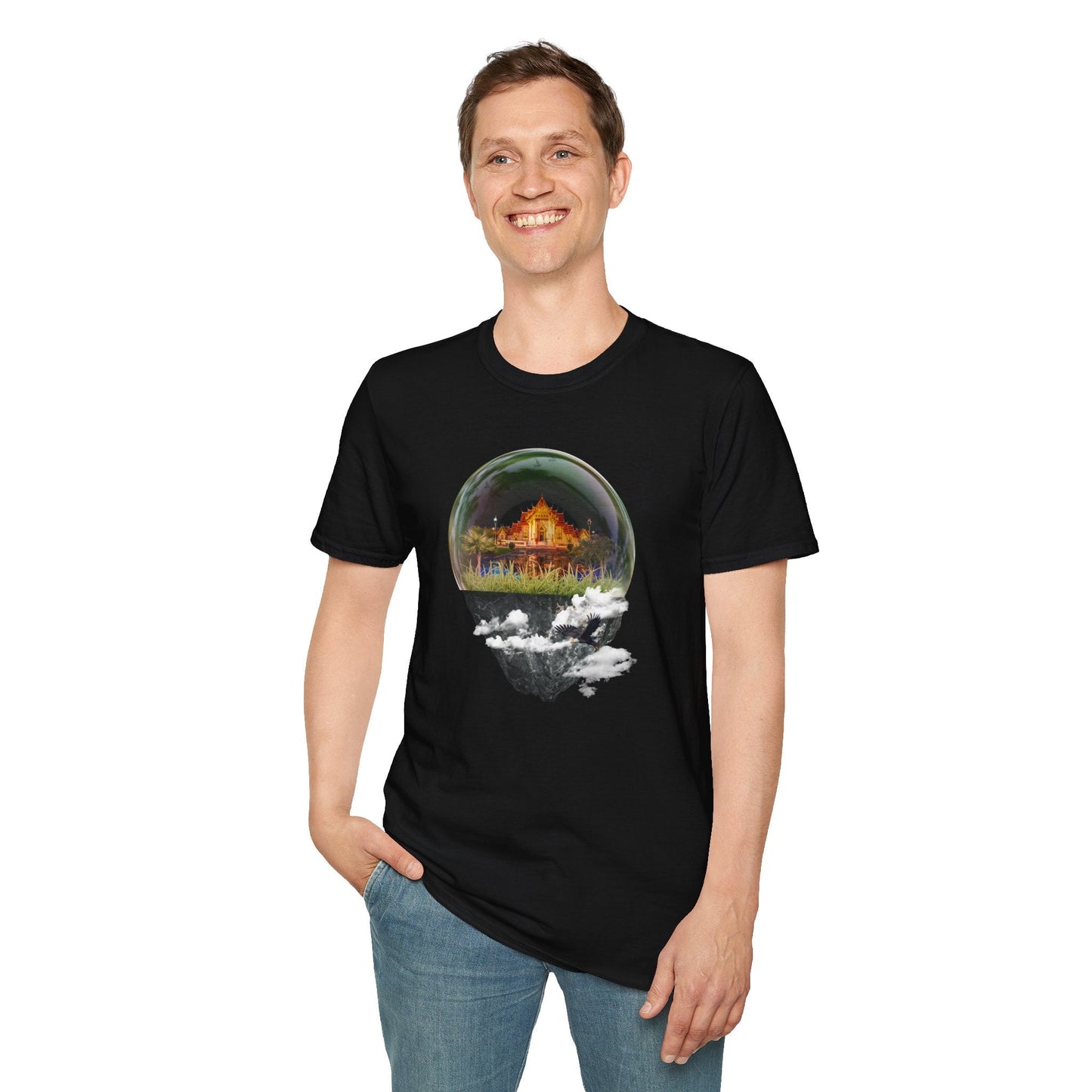 Unisex Image Manipulation "Castle Trapped in a Glass Case" Design for T-Shirt Printify