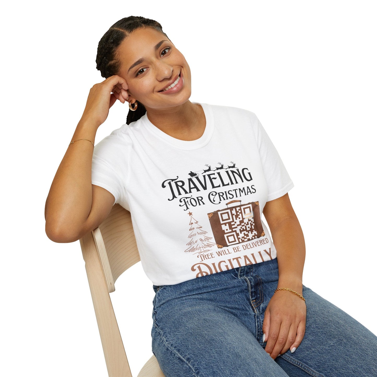 Traveling for Christmas T-Shirt — “Tree Will Be Delivered Digitally” Holiday Tee Printify