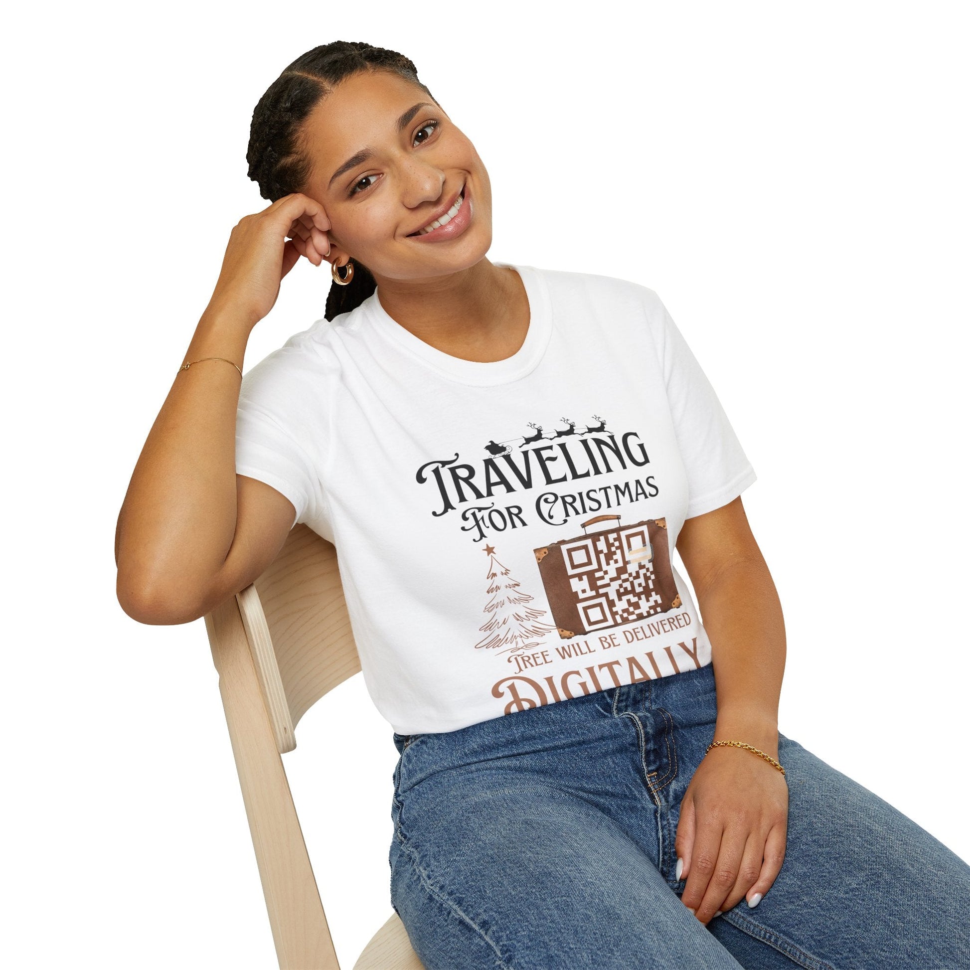 Traveling for Christmas T-Shirt — “Tree Will Be Delivered Digitally” Holiday Tee Printify