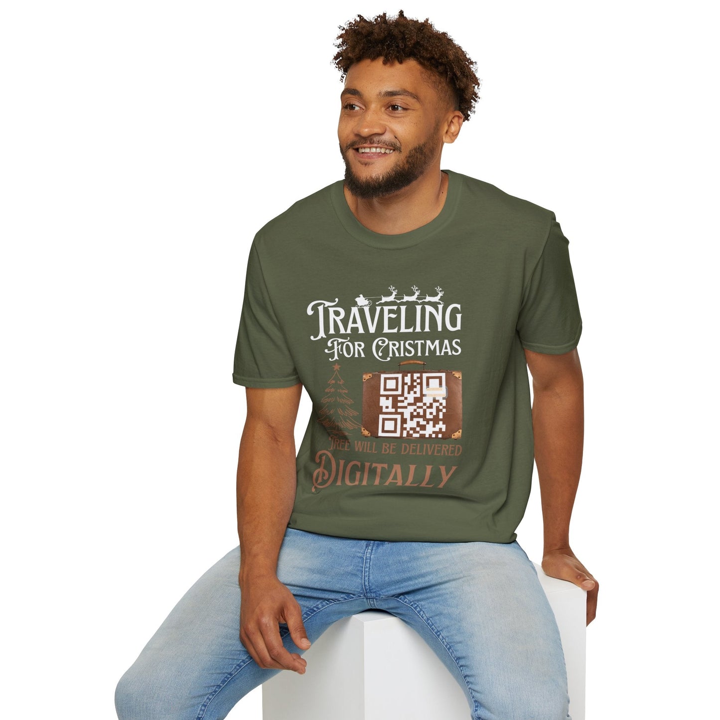 Traveling for Christmas T-Shirt — “Tree Will Be Delivered Digitally” Holiday Tee Printify