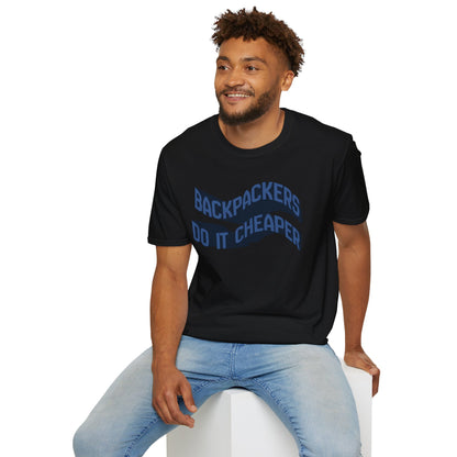 Wavy "Backpackers Do It Cheaper" Graphic T‑Shirt — Budget Travel Quote Tee