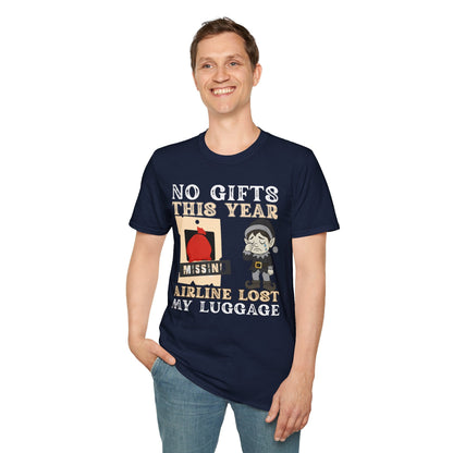 T-Shirt – "No Gifts This Year, The Airline Lost My Luggage" Funny Holiday Travel Tee Printify