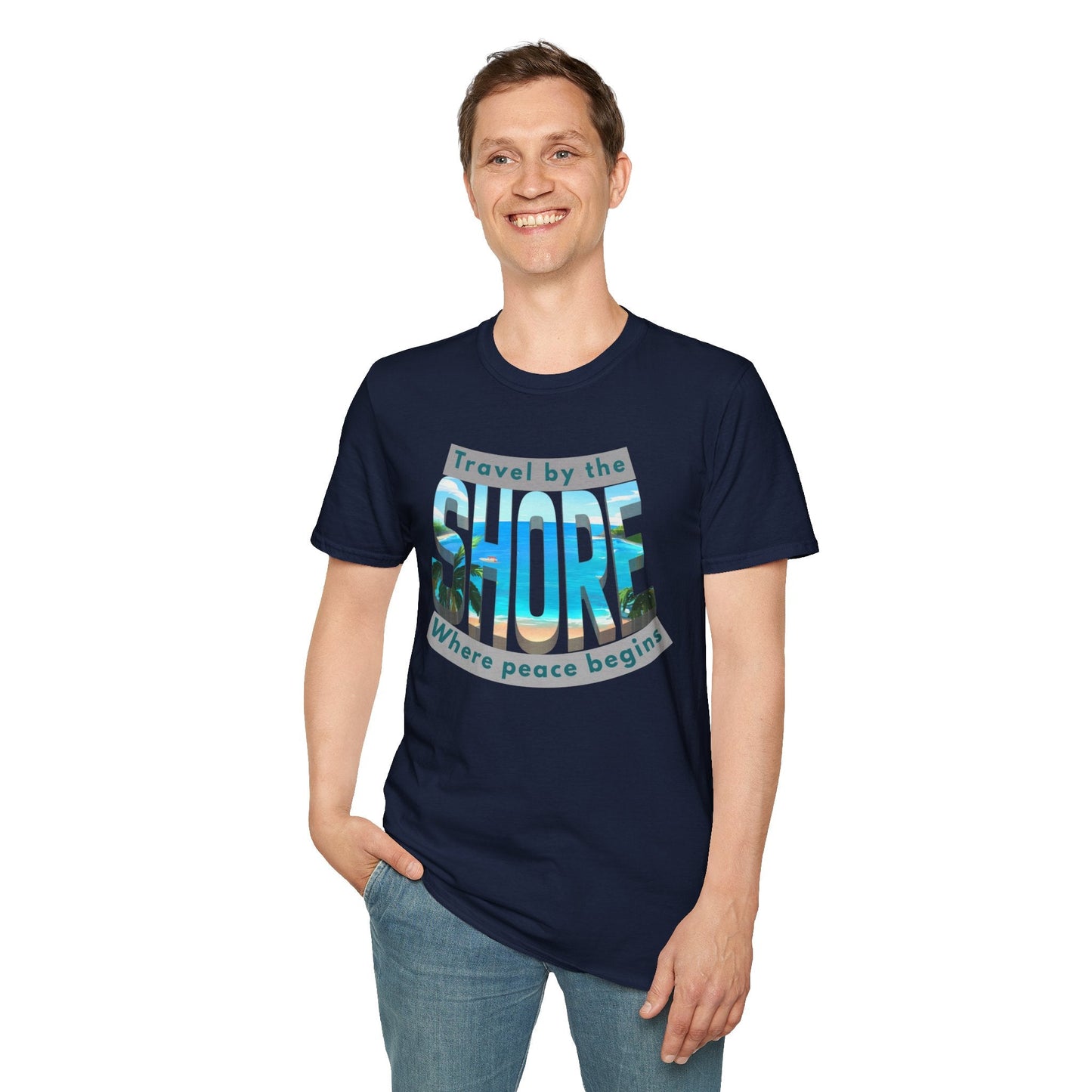 Beach Vibes Unisex Softstyle T-Shirt - "Travel by the Shore" Design Printify