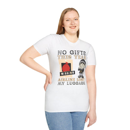 T-Shirt – "No Gifts This Year, The Airline Lost My Luggage" Funny Holiday Travel Tee Printify