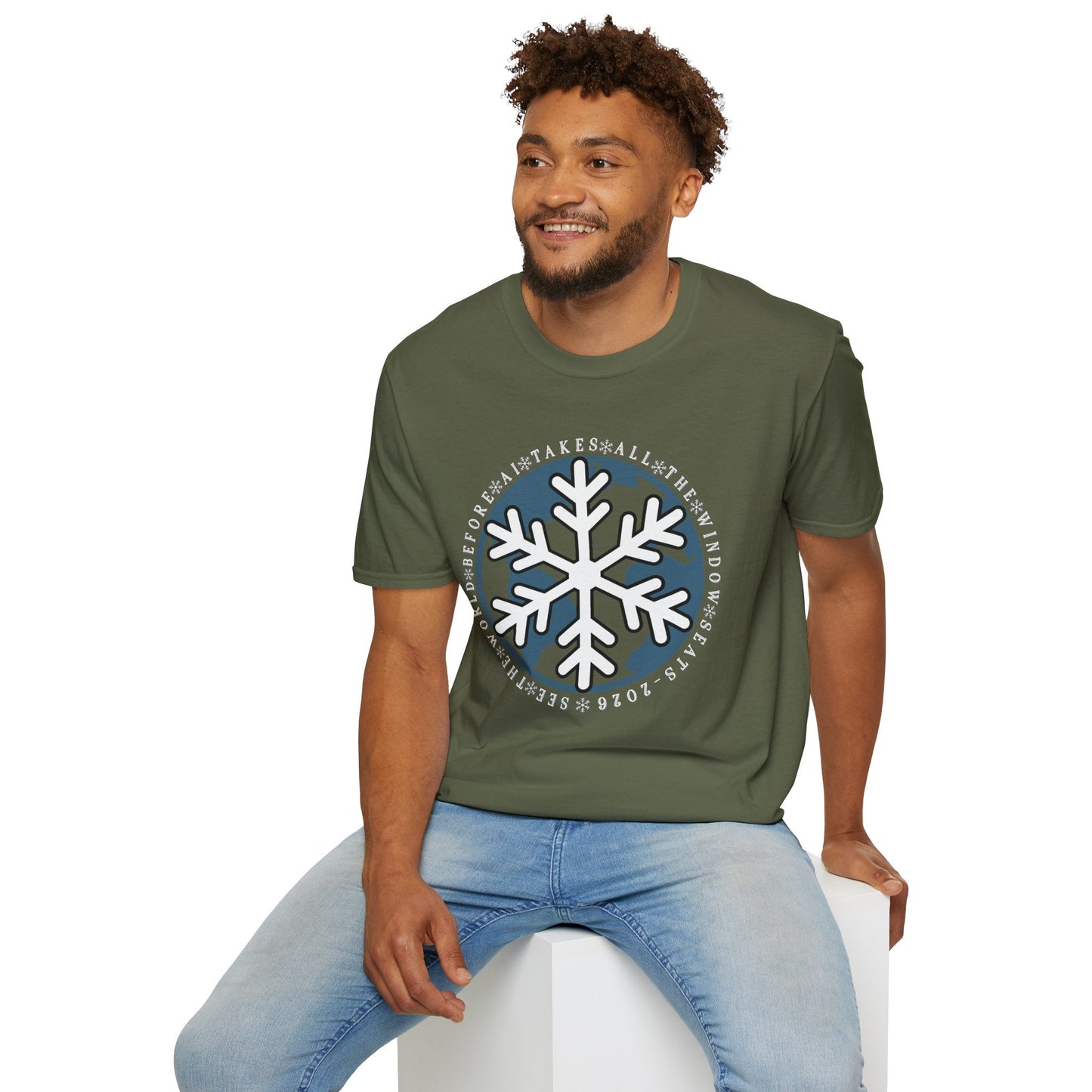 Snowflake Graphic T-Shirt – Circular Winter Emblem Tee Printify