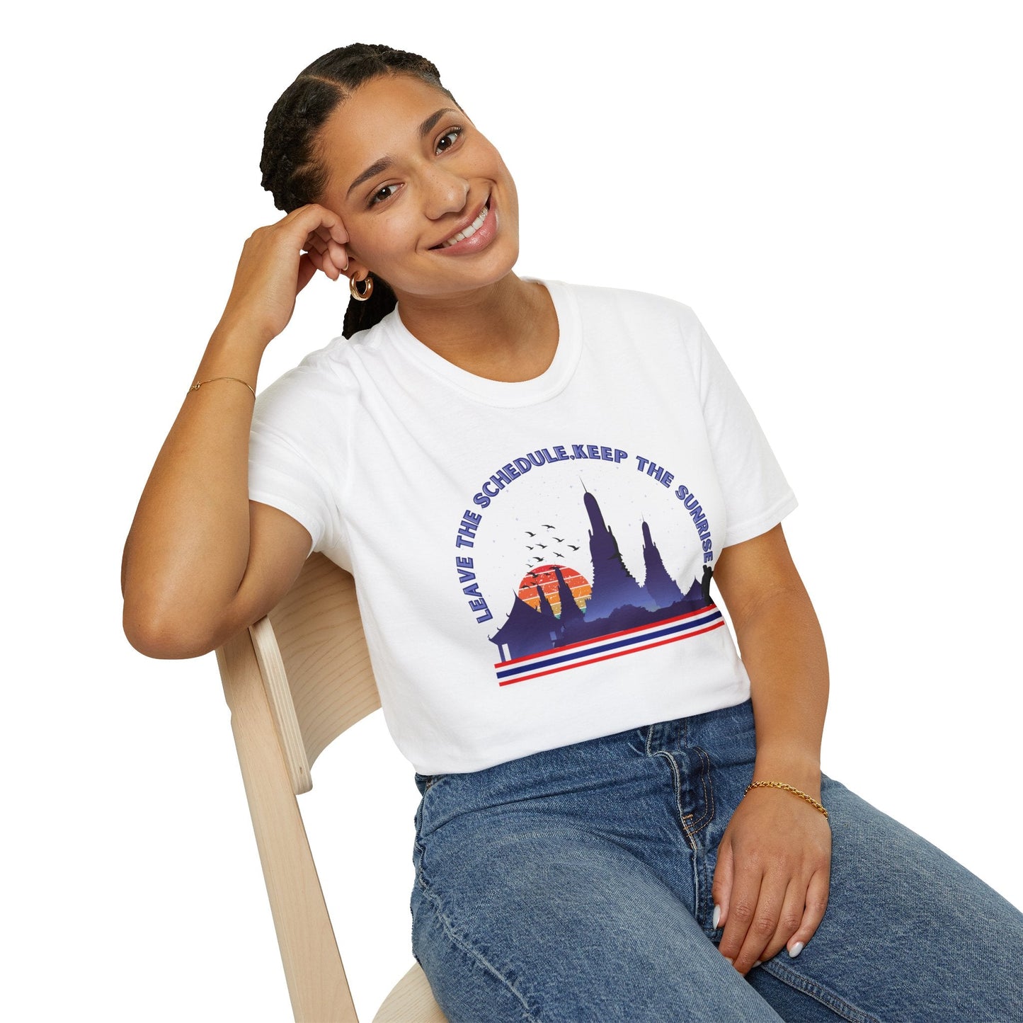 Leave the Schedule, Keep the Sunrise" T-Shirt -For Thailand Lovers Printify
