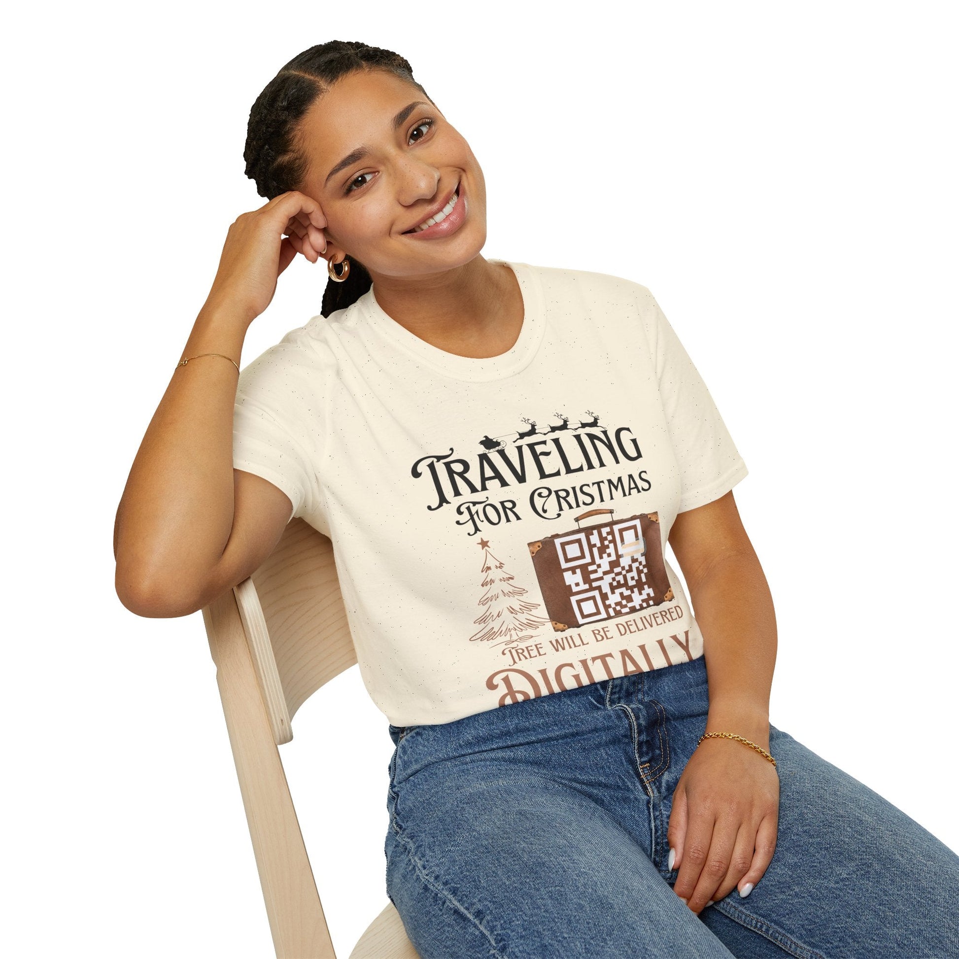 Traveling for Christmas T-Shirt — “Tree Will Be Delivered Digitally” Holiday Tee Printify