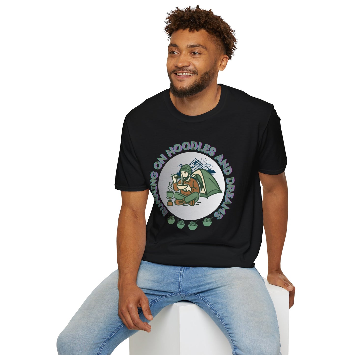 Camping Ramen T-Shirt — “Camping on Noodles and Dreams” Outdoor Camping Shirt