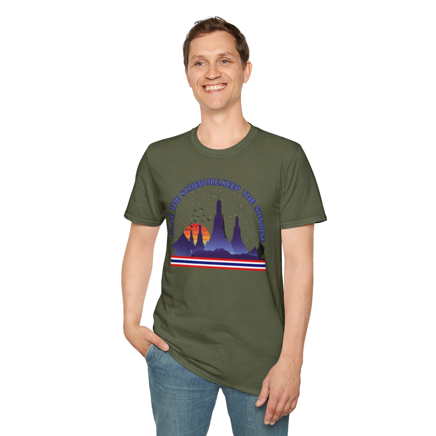 Leave the Schedule, Keep the Sunrise" T-Shirt -For Thailand Lovers Printify