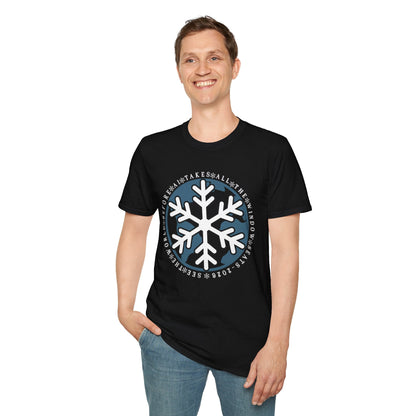 Snowflake Graphic T-Shirt – Circular Winter Emblem Tee Printify