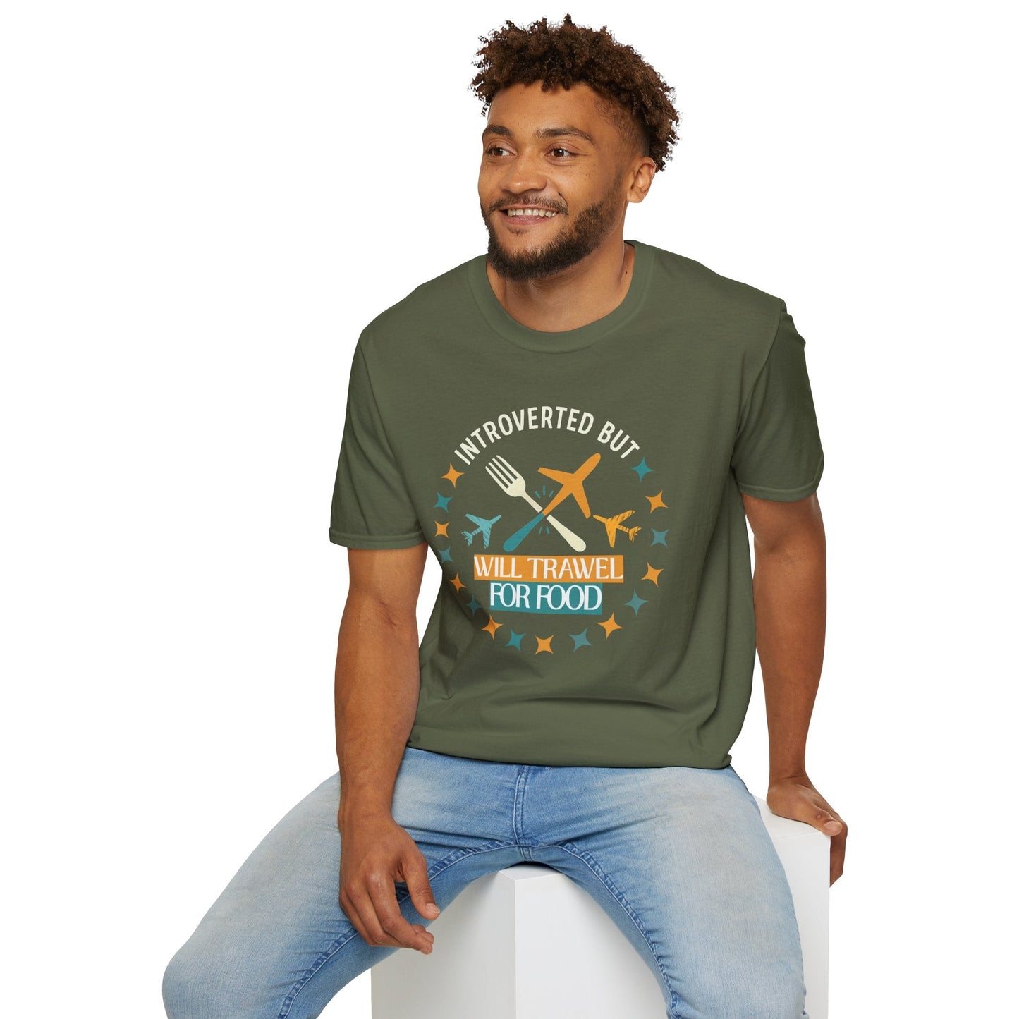 Introverted But Will Travel for Food T-Shirt — Foodie Travel Tee Printify