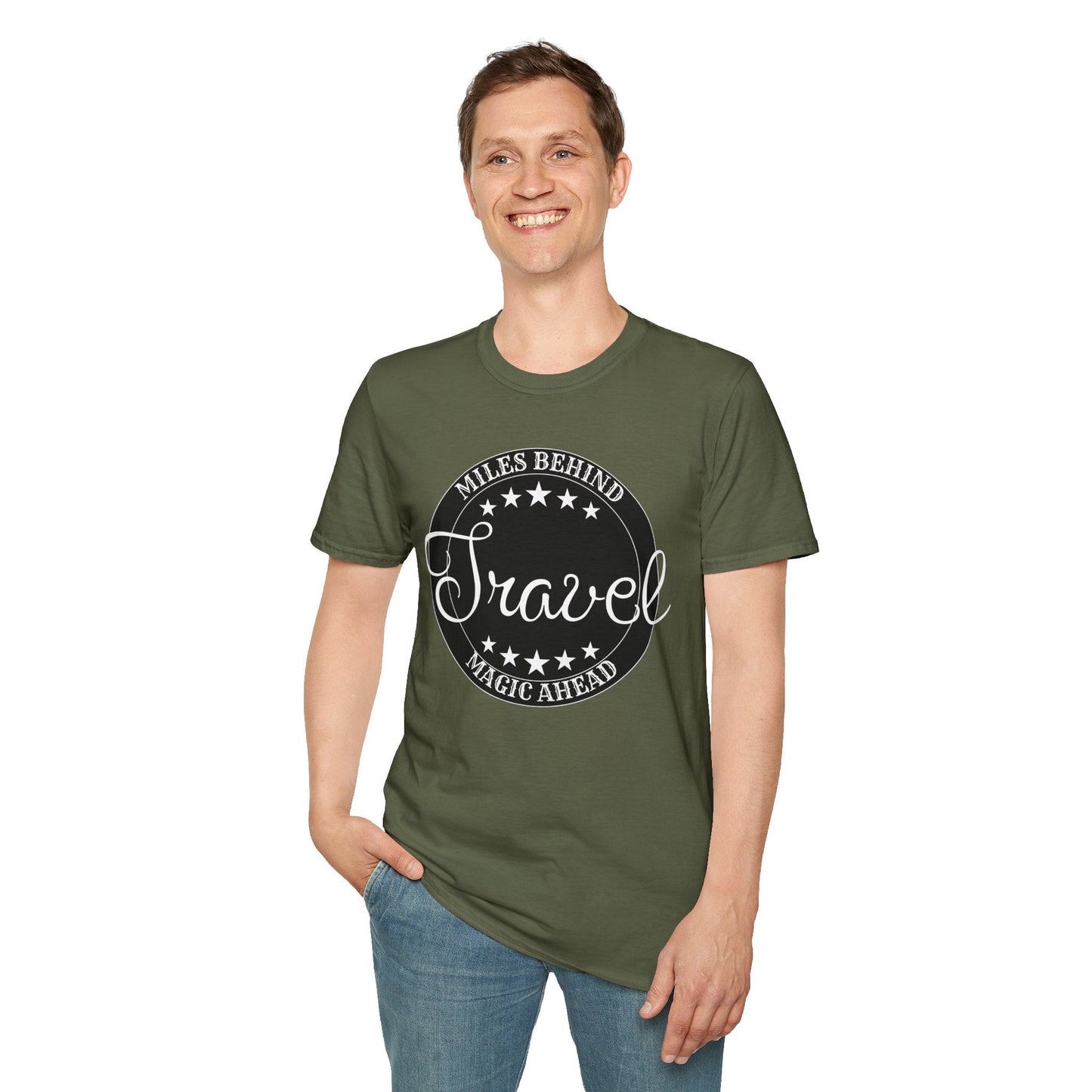 Travel T-Shirt - 'Miles Behind, Magic Ahead' Printify