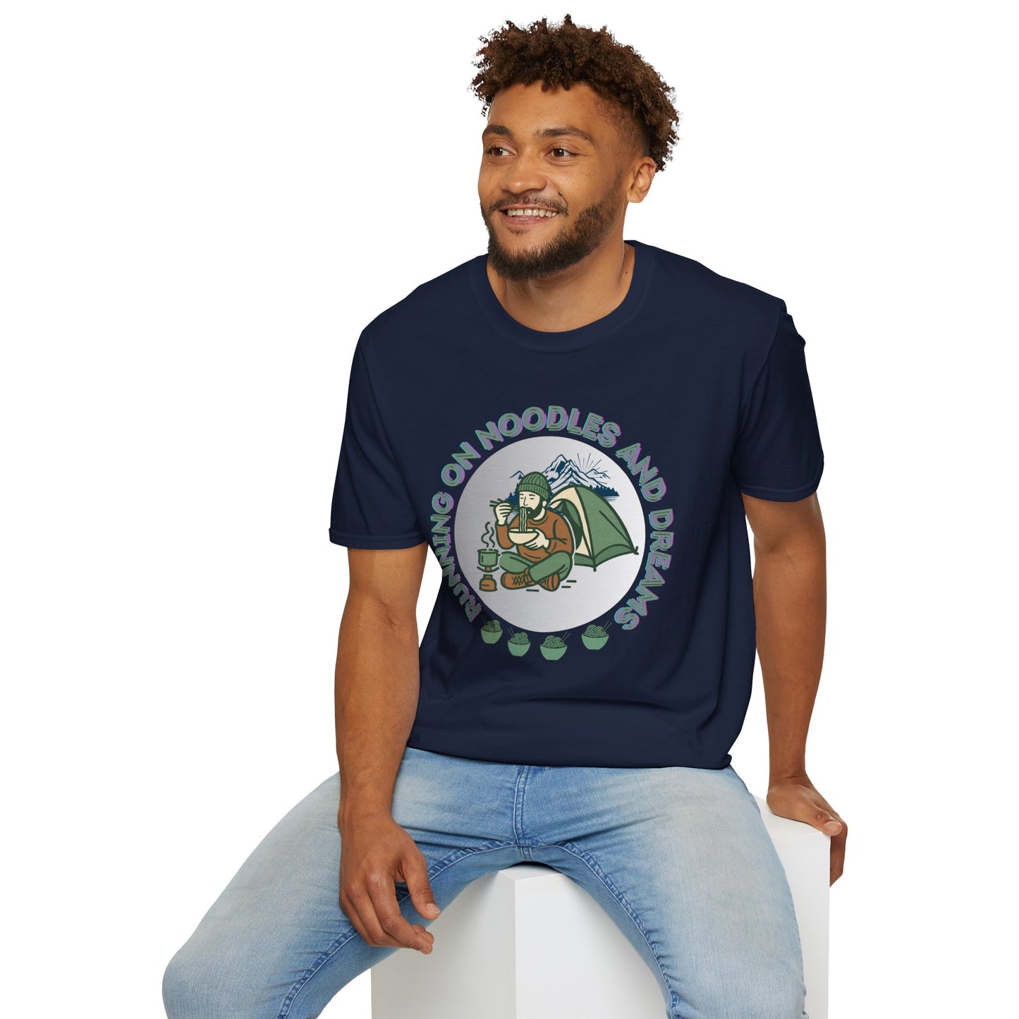Camping Ramen T-Shirt — “Camping on Noodles and Dreams” Outdoor Camping Shirt