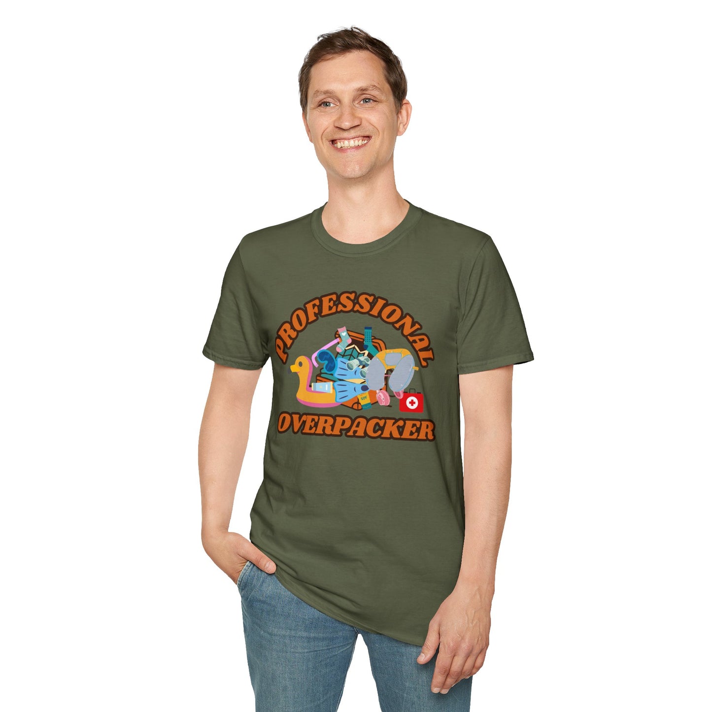 Professional Overpacker T-Shirt – Funny Travel Humor Tee for Frequent Travelers.