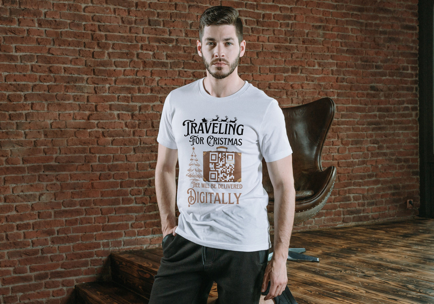 Traveling for Christmas T-Shirt — “Tree Will Be Delivered Digitally” Holiday Tee Printify