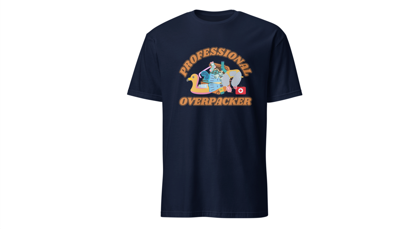 Professional Overpacker T-Shirt – Funny Travel Humor Tee for Frequent Travelers.