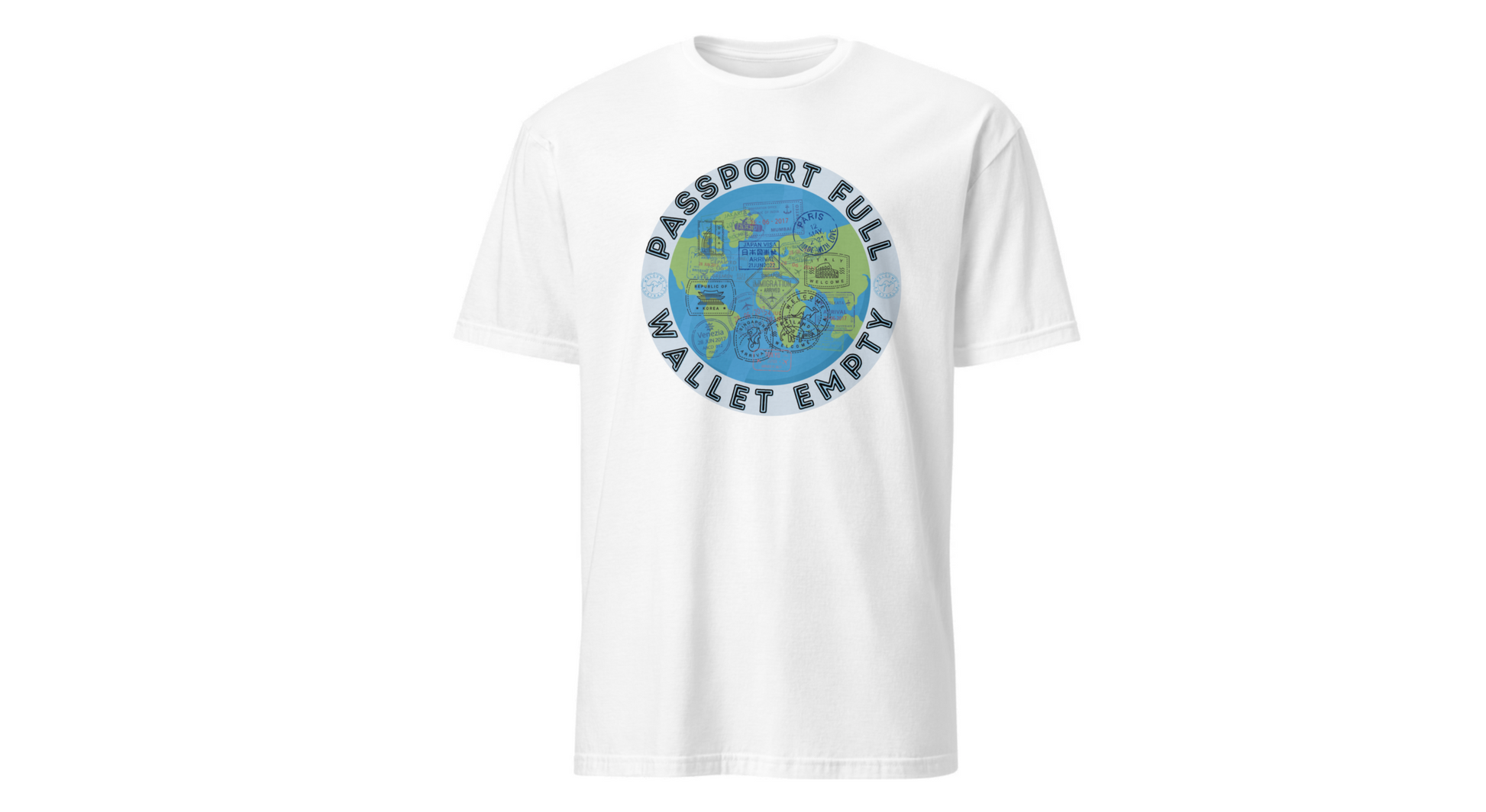 Travel T-Shirt — “Passport Full, Wallet Empty” with Globe Graphic Printify