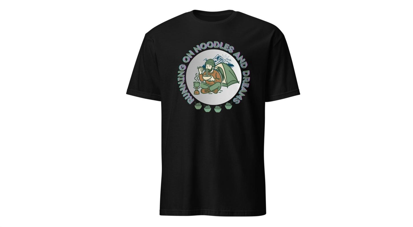 Camping Ramen T-Shirt — “Camping on Noodles and Dreams” Outdoor Camping Shirt