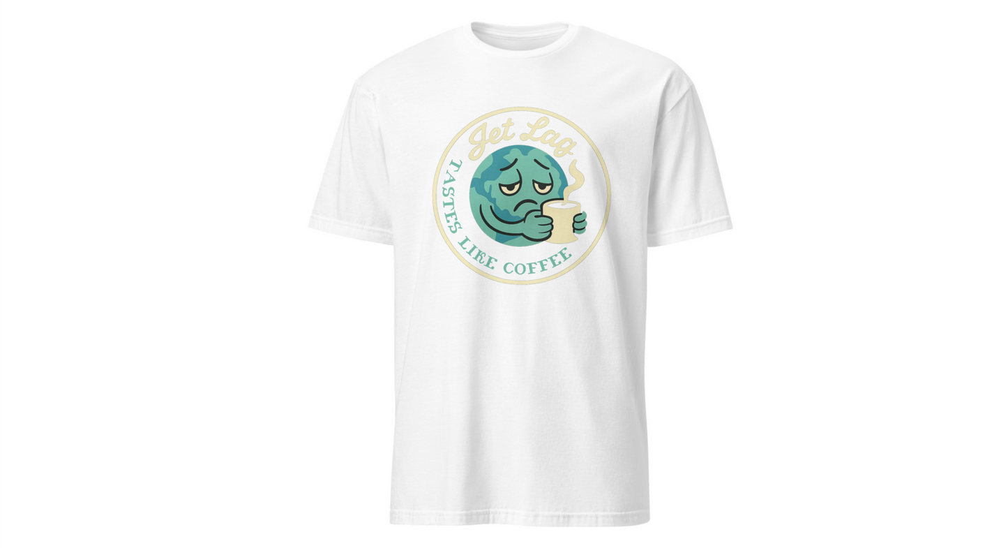T-Shirt — “Jet Lag Tastes Like Coffee” Sleepy Planet Graphic Tee