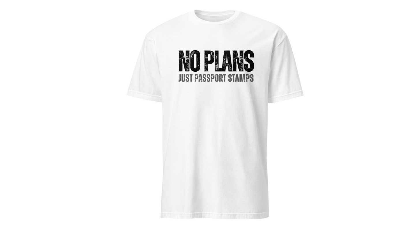 Travel-Inspired Unisex T-Shirt – "No Plans, Just Passport Stamps" Printify