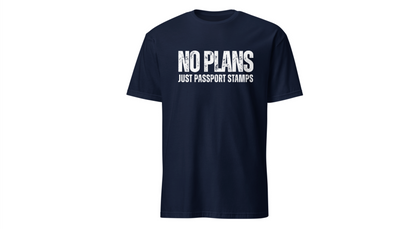 Travel-Inspired Unisex T-Shirt – "No Plans, Just Passport Stamps" Printify