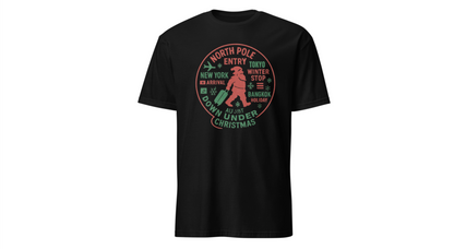 Christmas Travel Graphic T-Shirt — 'North Pole Down Under' Vintage Santa Design Printify