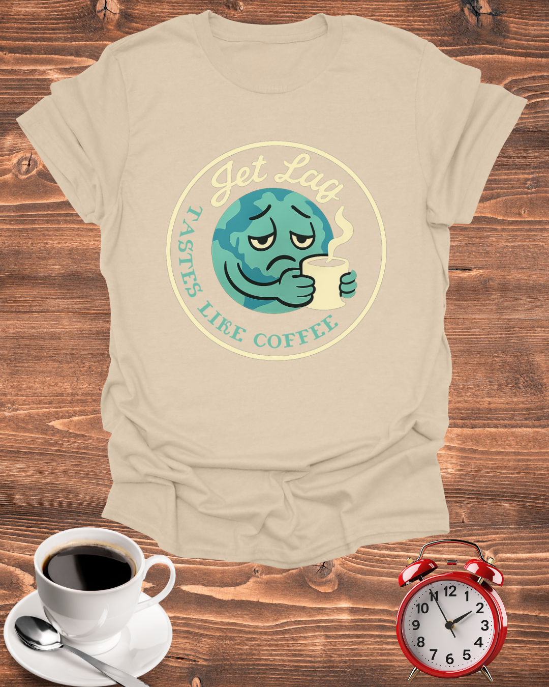 T-Shirt — “Jet Lag Tastes Like Coffee” Sleepy Planet Graphic Tee