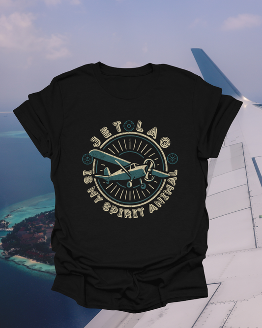 Vintage Propeller Plane T‑Shirt — "Jet Lag Is My Spirit Animal" Frequent Traveler Tee Printify
