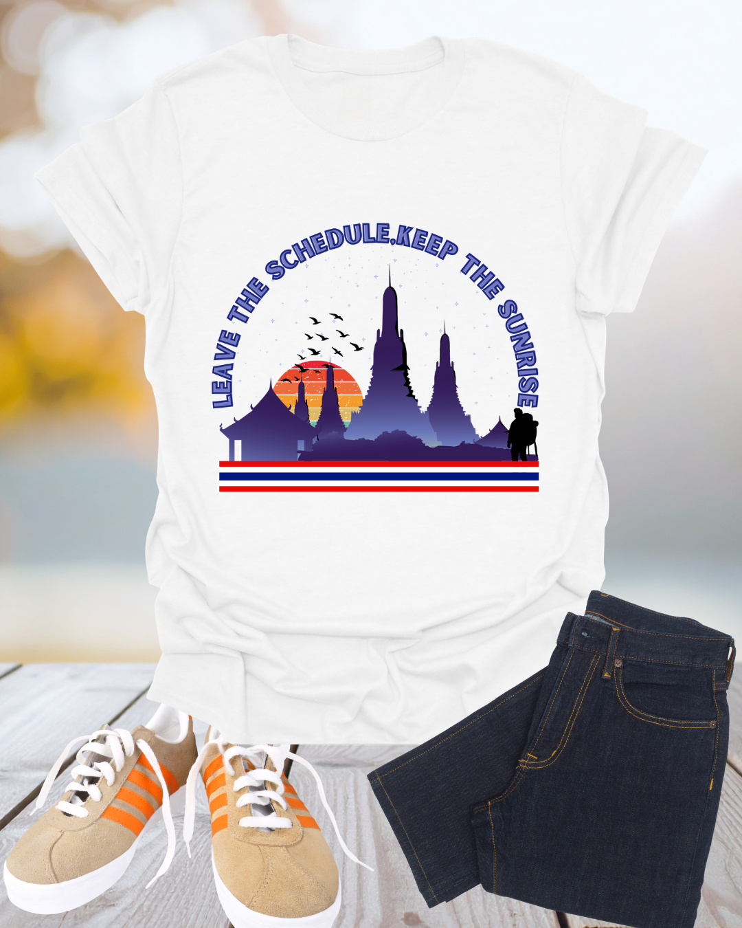 Leave the Schedule, Keep the Sunrise" T-Shirt -For Thailand Lovers Printify