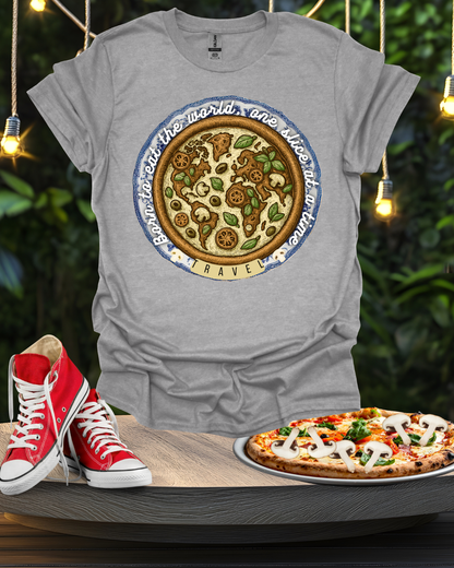 Unisex Pizza Lover's Funny Softstyle Travel T-Shirt - Born to Eat the World One Piece at a Time Printify