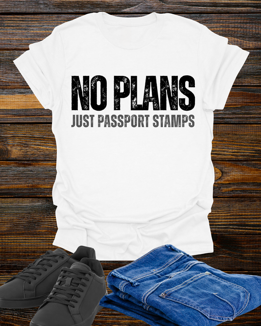 Travel-Inspired Unisex T-Shirt – "No Plans, Just Passport Stamps" Printify
