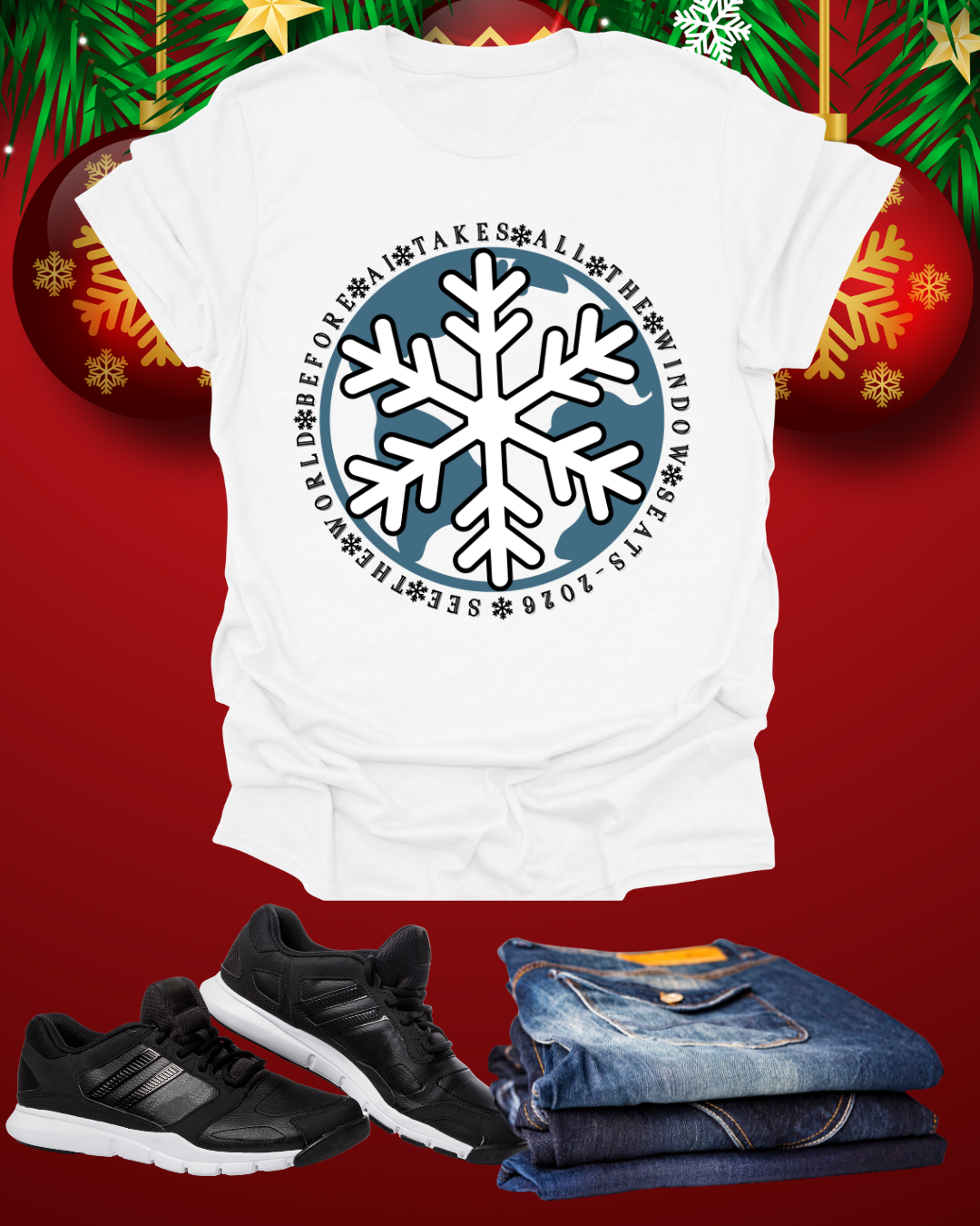 Snowflake Graphic T-Shirt – Circular Winter Emblem Tee Printify
