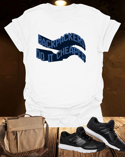 Wavy "Backpackers Do It Cheaper" Graphic T‑Shirt — Budget Travel Quote Tee