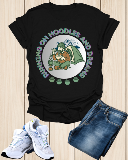 Camping Ramen T-Shirt — “Camping on Noodles and Dreams” Outdoor Camping Shirt