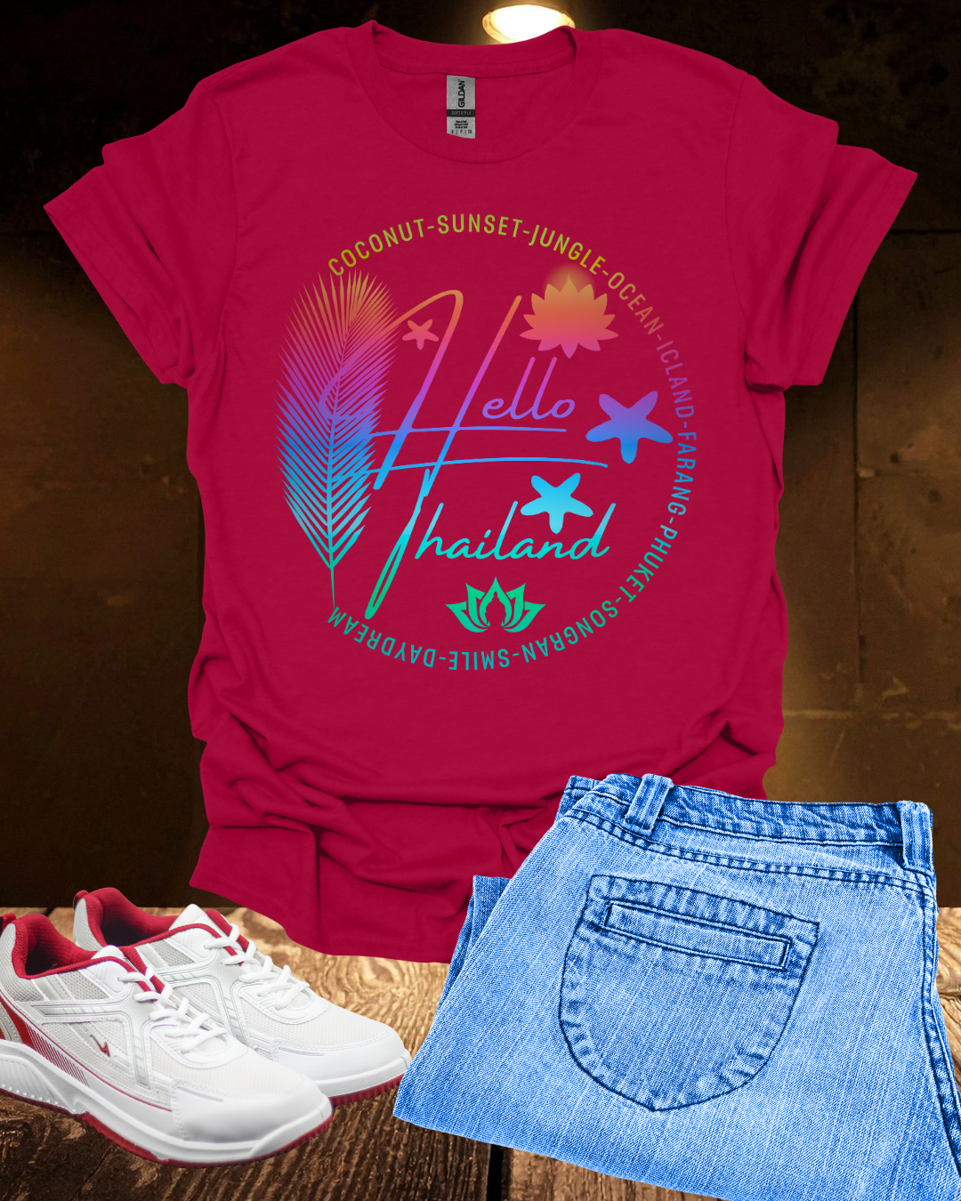 Hello Thailand Women’s Softstyle Tee – Colorful Travel T‑Shirt for Thailand Lovers Printify