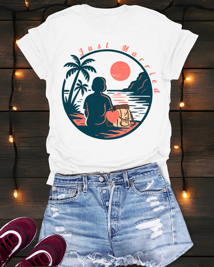 “Just Married” Women’s T-Shirt – The Perfect Blend of Humor and Sarcasm Printify