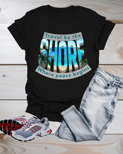 Beach Vibes Unisex Softstyle T-Shirt - "Travel by the Shore" Design Printify