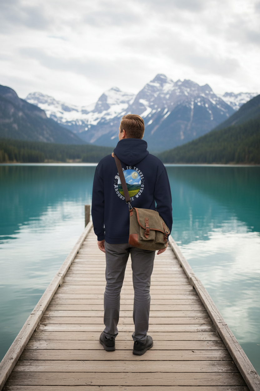 Born to Travel Hoodie - Alpine Lake Pier with Shoulder Bag