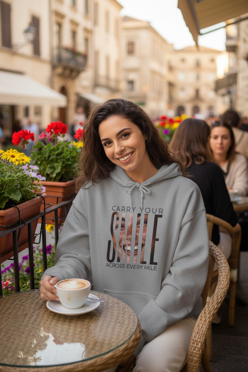 Carry Your Smile Hoodie - European Cafe Mockup