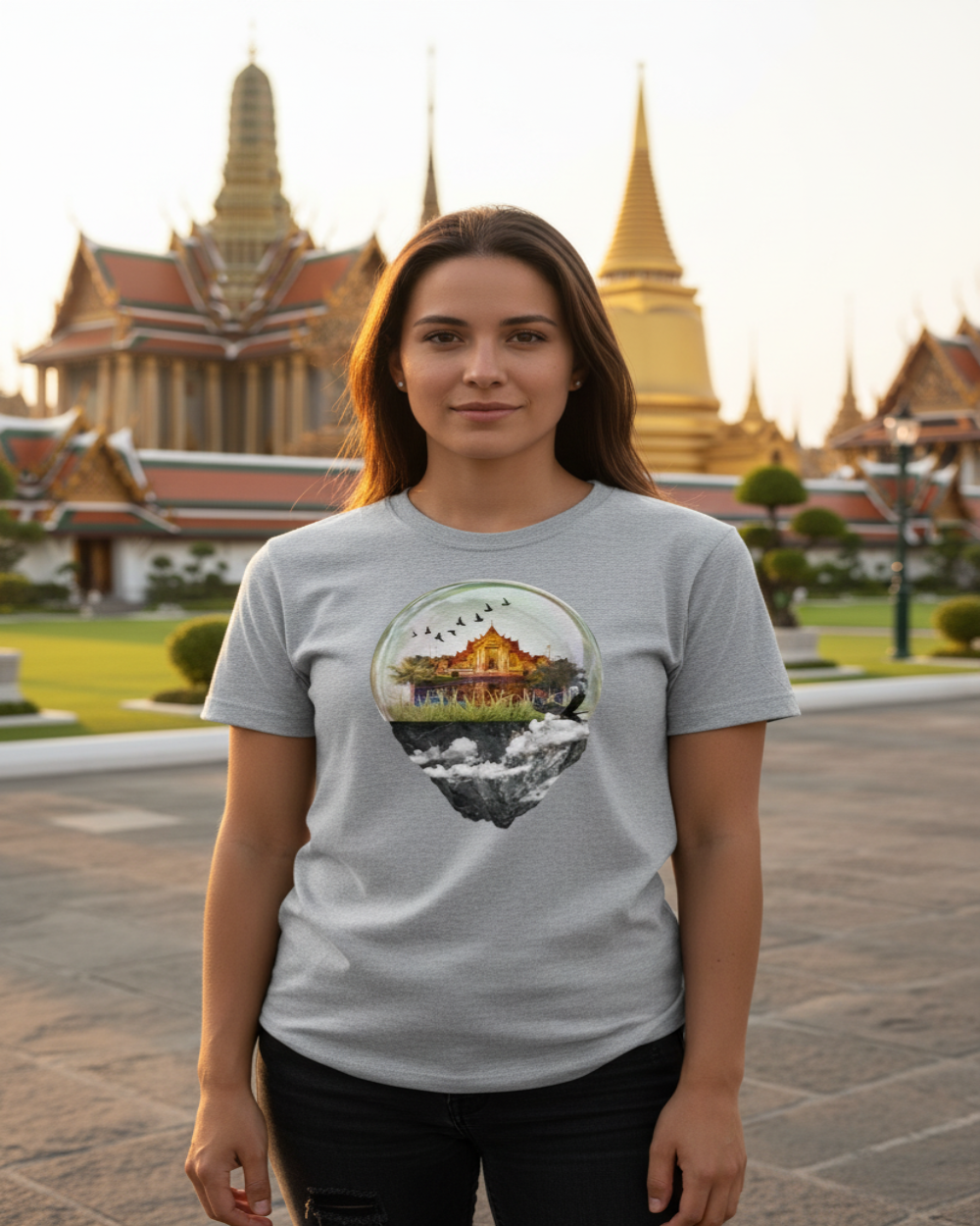 Castle in Glass Globe Sport Grey Tee Thai Temple