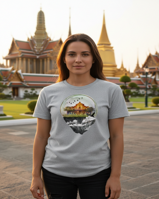 Castle in Glass Globe Sport Grey Tee Thai Temple