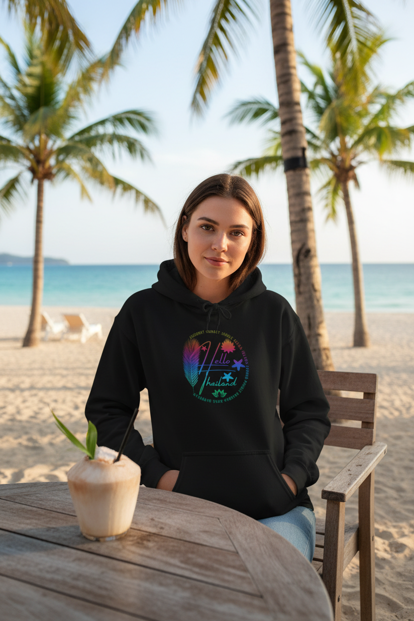 Hello Thailand Women's Hoodie - Thai Beach Cafe Mockup