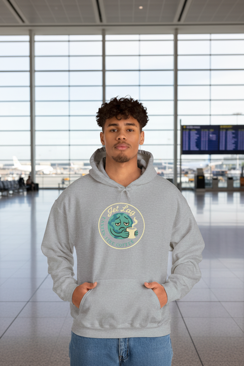 Jet Lag Coffee Moon Hoodie - Airport Mockup