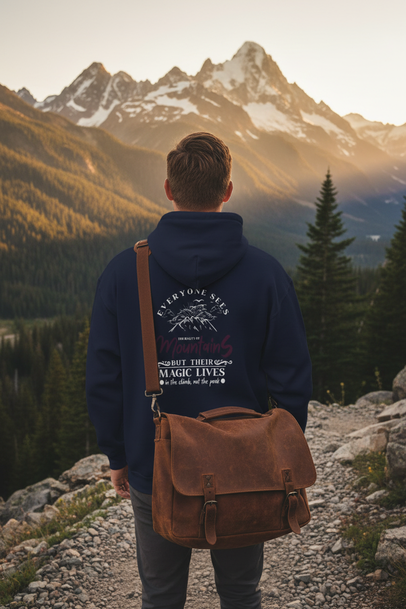 Magic Lives in the Climb - Mountain with Prominent Shoulder Bag