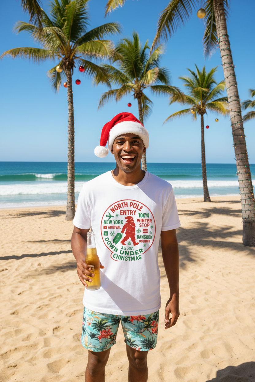 North Pole Down Under White Tee Beach
