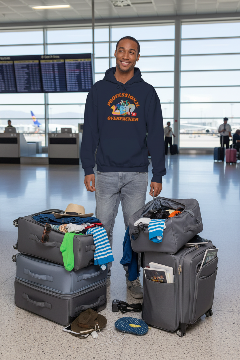 Professional Overpacker - Bursting Suitcases Airport Mockup