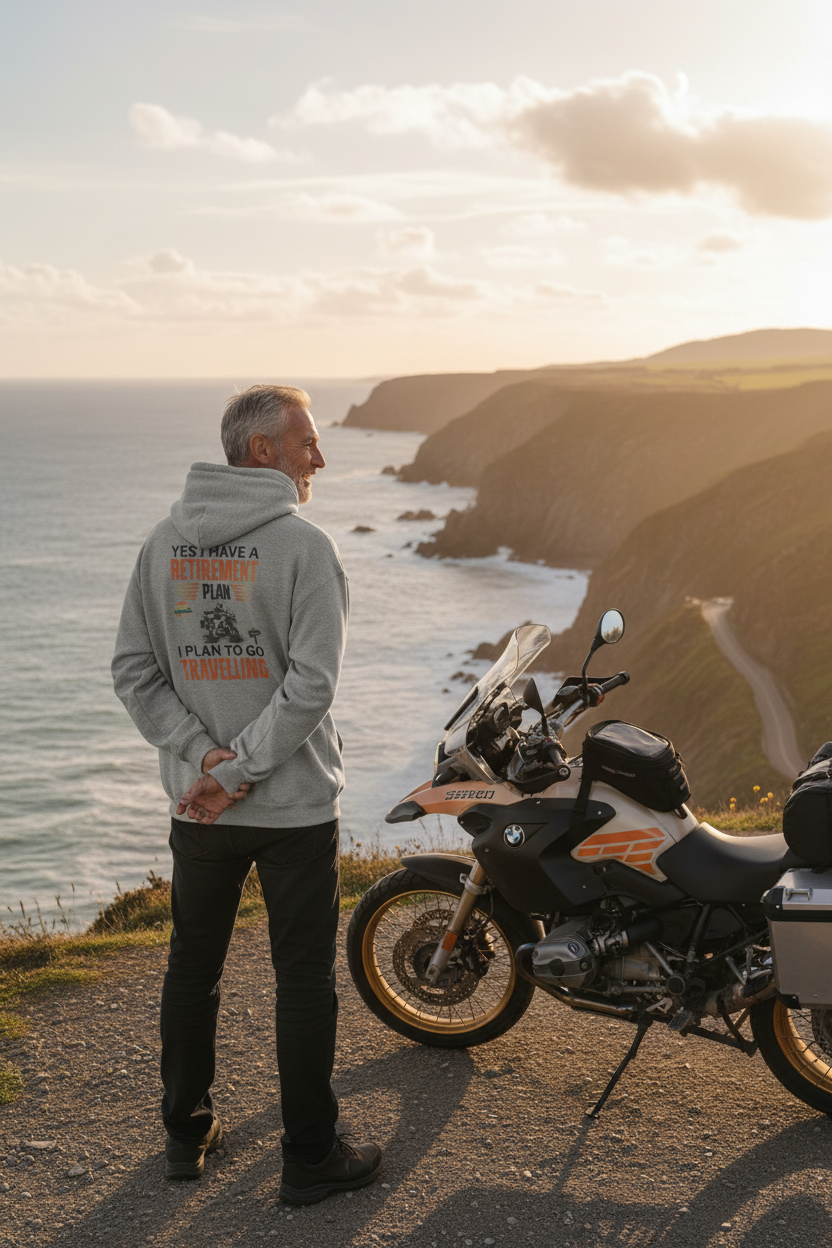 Retirement Plan Travel Hoodie Sport Grey - Coastal Cliff Mockup