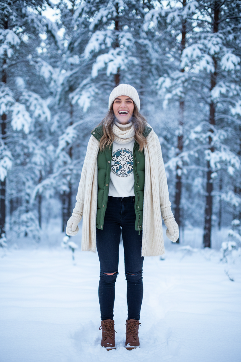 Snowflake Tee Properly Dressed for Winter