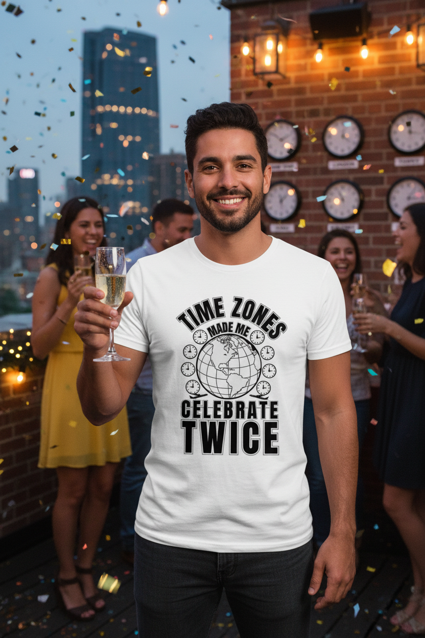 Time Zones Celebrate Twice White Tee